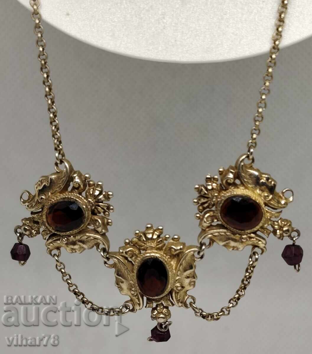 Old silver necklace with garnets and gilding - 6 Old silver necklace with garnets and gilding - 6