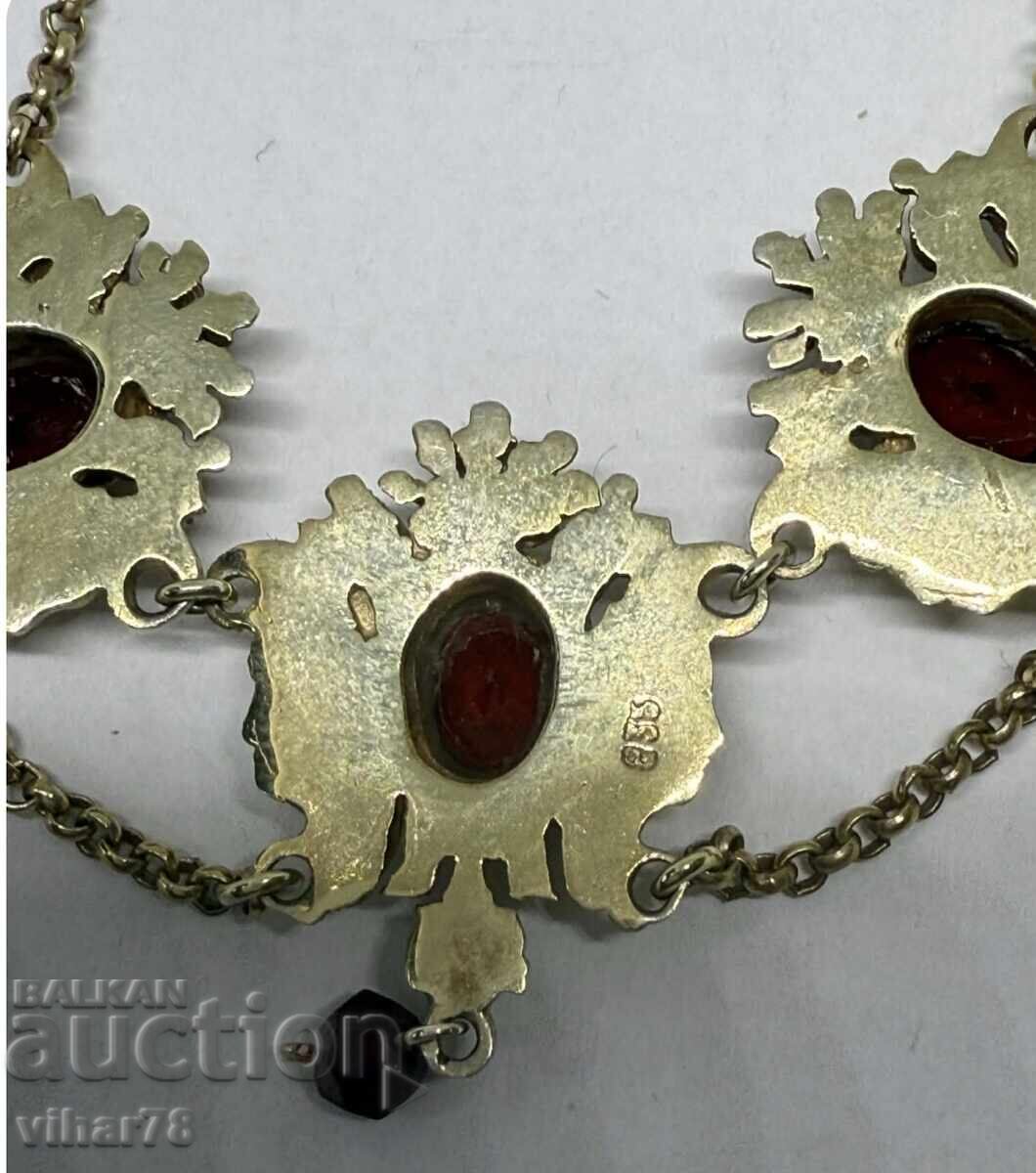 Old silver necklace with garnets and gilding - 7 Old silver necklace with garnets and gilding - 7
