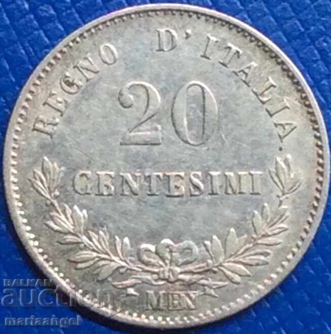 Italy 20 Centesimi 1863 M - Milan Silver Patina - 5 Italy 20 Centesimi 1863 M - Milan Silver Patina - 5