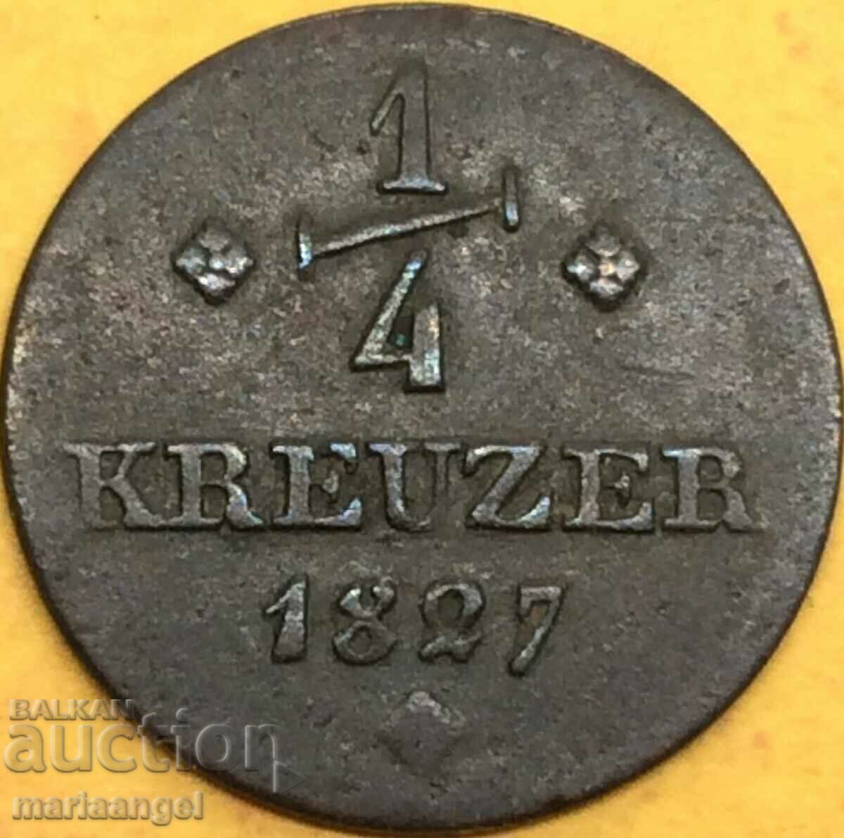 1/4 Kreuzer 1827 Germania Hessian Med - 7