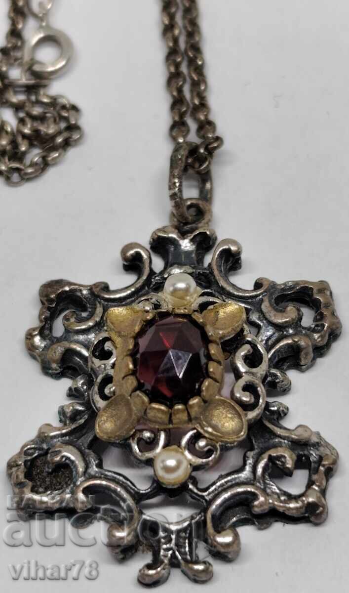 Ασημένιο κολιέ αντίκα με γρανάτη με τιμή 359.99 BGN | € 184.06