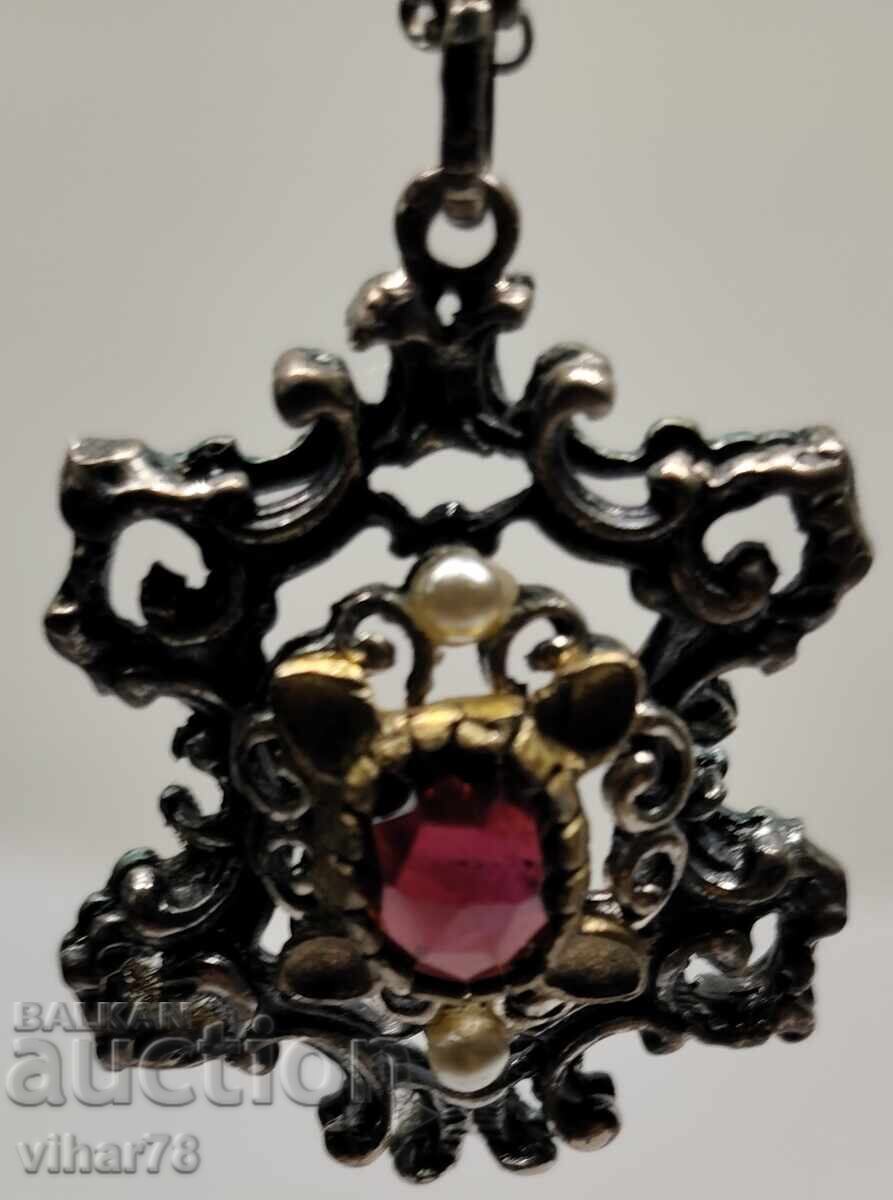 Δημοπρασία Ασημένιο κολιέ αντίκα με γρανάτη