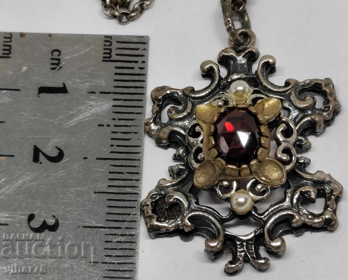 Ασημένιο κολιέ αντίκα με γρανάτη - 5