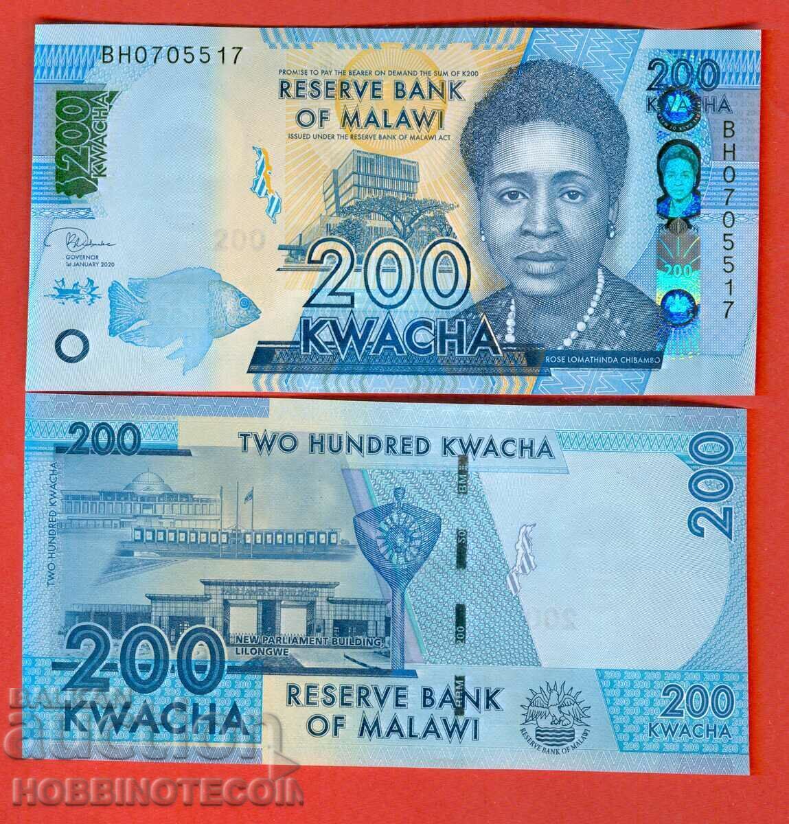 MALAWI MALAWI - 200 Kwacha - issue 2020 - NEW UNC MALAWI MALAWI - 200 Kwacha - issue 2020 - NEW UNC