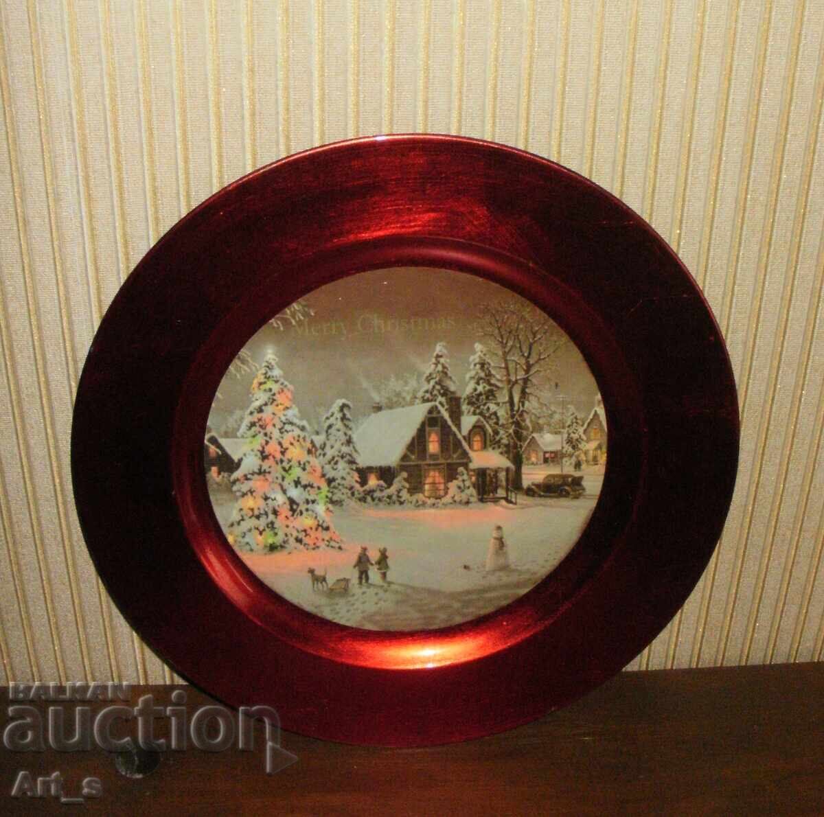 Platou metalic de Crăciun cu imagine și diametru de 33cm Platou metalic de Crăciun cu imagine și diametru de 33cm