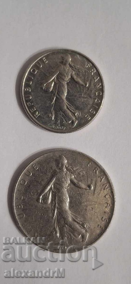 1/2 франка 1976 + 1 франк 1976 Франция Пета република. с цена 0.50 лв. | € 0.26 1/2 франка 1976 + 1 франк 1976 Франция Пета република. с цена 0.50 лв. | € 0.26