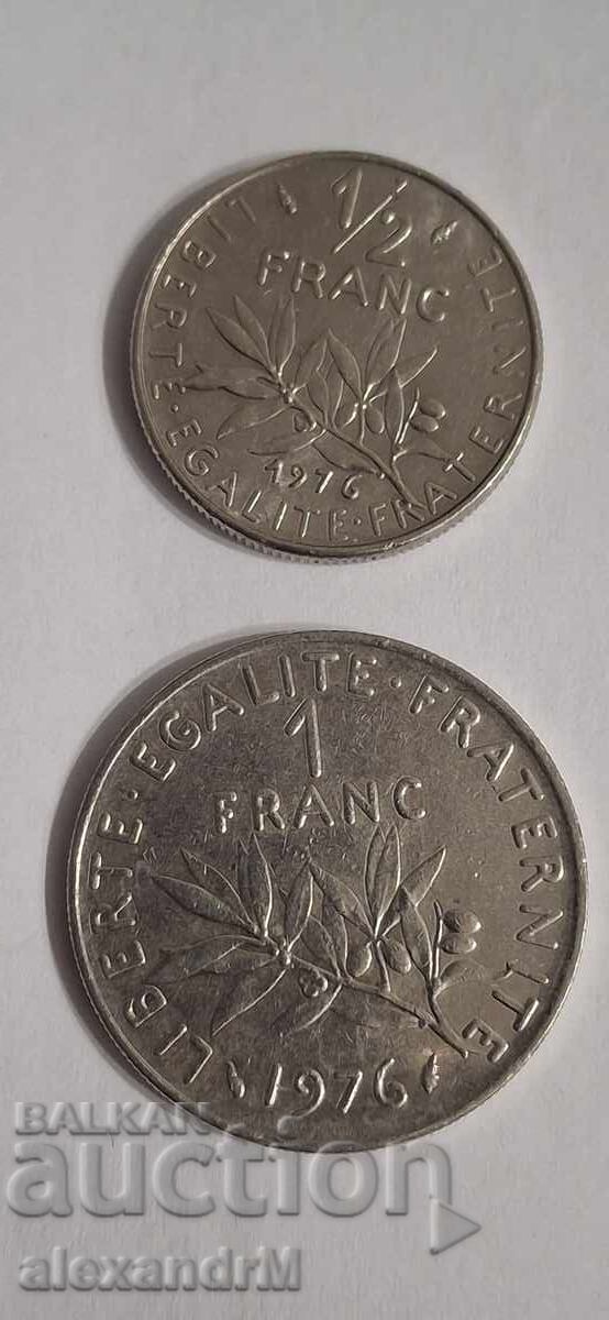 1/2 франка 1976 + 1 франк 1976 Франция Пета република. 1/2 франка 1976 + 1 франк 1976 Франция Пета република.