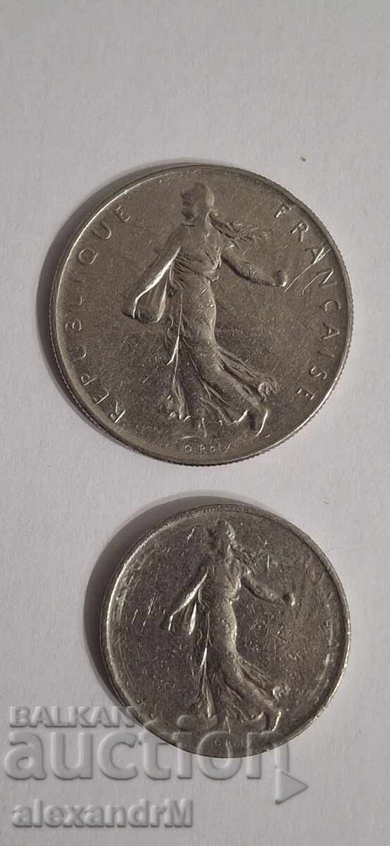 1/2 franc 1965 + 1 franc 1964 Franța Republica a V-a cu preț 0.50 BGN | € 0.26