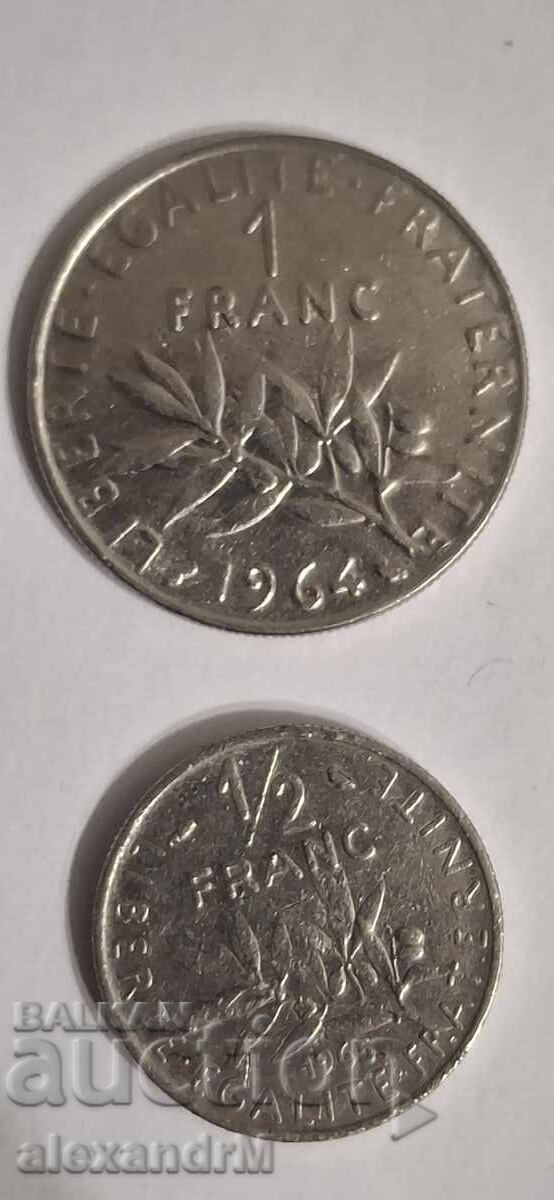 1/2 franc 1965 + 1 franc 1964 Franța Republica a V-a