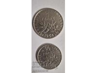 1/2 Franc 1965 + 1 Franc 1964 France Fifth Republic