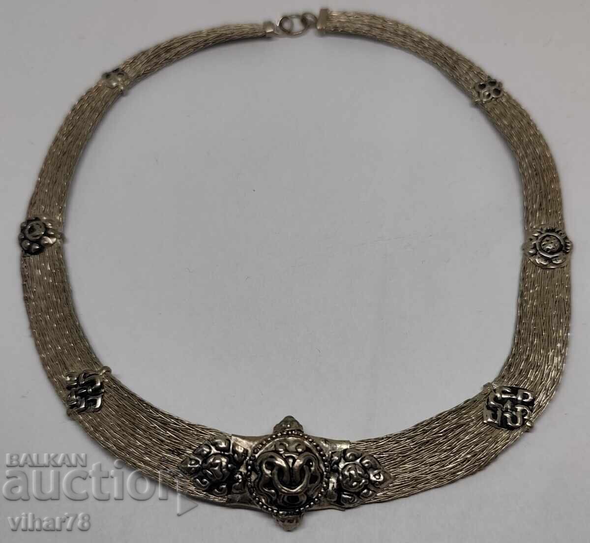 Unique white metal choker necklace - handmade