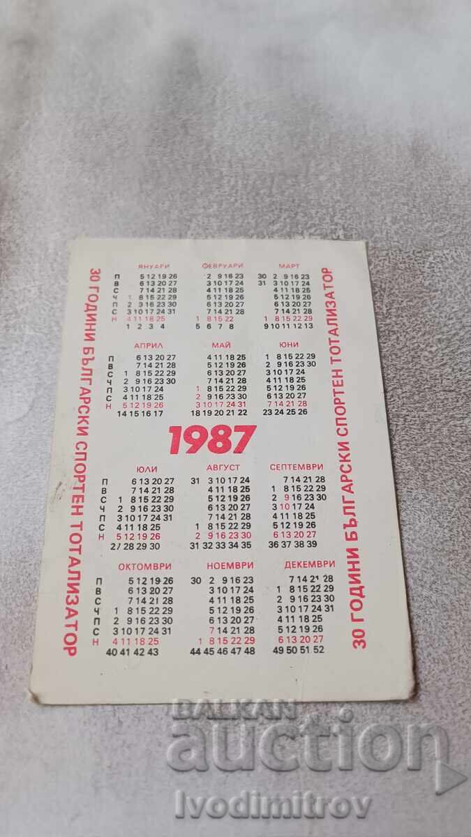 Ημερολόγιο 30 χρόνια Βουλγάρικο αθλητικό στοίχημα 1987 με τιμή 0.95 BGN | € 0.49 Ημερολόγιο 30 χρόνια Βουλγάρικο αθλητικό στοίχημα 1987 με τιμή 0.95 BGN | € 0.49