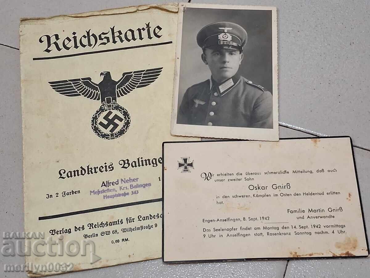Document 3 pieces Wehrmacht photo military obituary map WW2 - 7 Document 3 pieces Wehrmacht photo military obituary map WW2 - 7