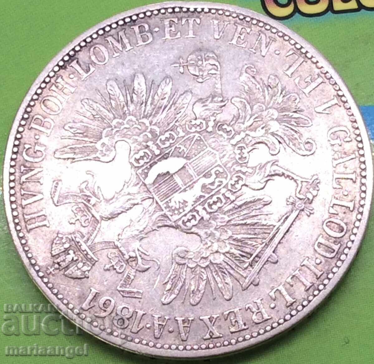 Доставка на Австрия 1 флорин 1861  А - Вена Франц Йозеф сребро Патина