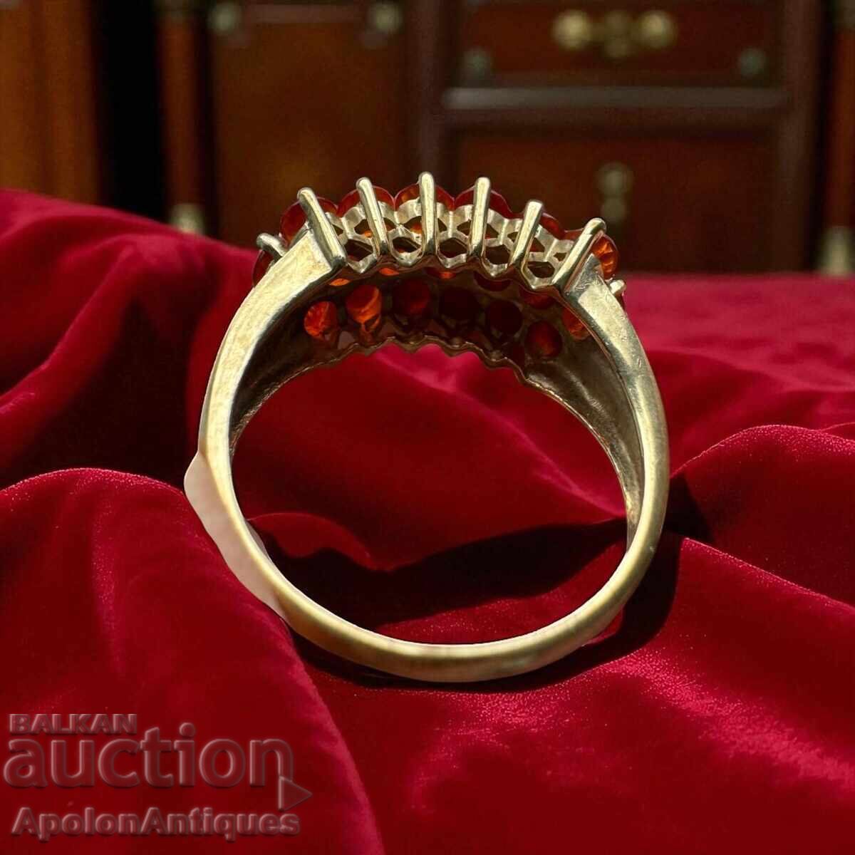 Δημοπρασία Παλαιό χρυσό αγγλικό δαχτυλίδι με πολλά καρνεόλια