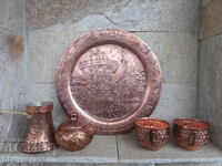 Wrought copper, five-piece set for Turkish coffee