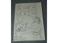 1983 Masterful Original Ink Drawing Painting, Signed