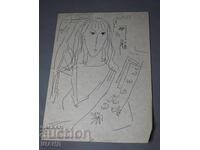 Παλιά Μαεστρική Αυθεντική ζωγραφιά με μελάνι κοπέλα