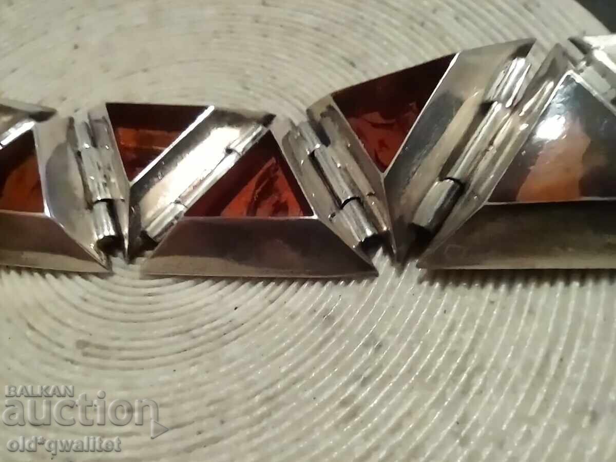 BRĂȚARĂ DIN ARGINT ORIGINALĂ cu AMBRĂ NATURALĂ, ștampile - 5