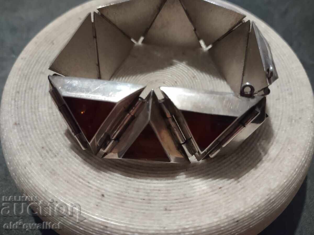 BRĂȚARĂ DIN ARGINT ORIGINALĂ cu AMBRĂ NATURALĂ, ștampile - 7