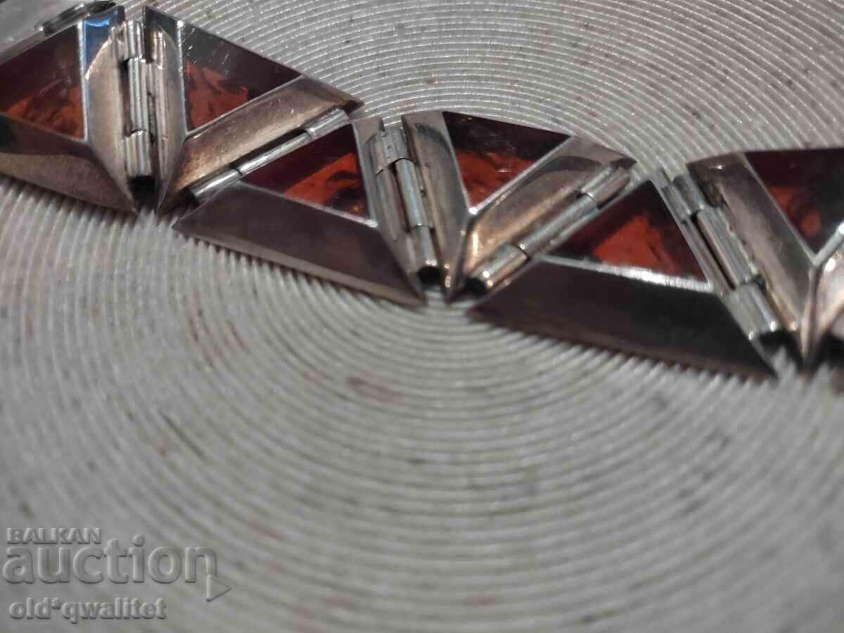 BRĂȚARĂ DIN ARGINT ORIGINALĂ cu AMBRĂ NATURALĂ, ștampile