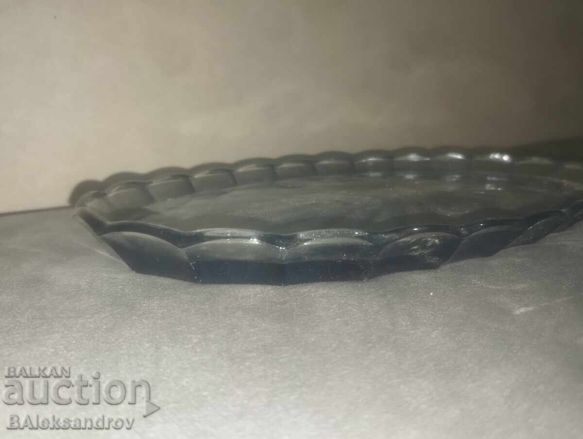 Livrarea Farfurie ovală de sticlă din epoca socialistă, albastră