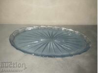 Farfurie ovală de sticlă din epoca socialistă, albastră