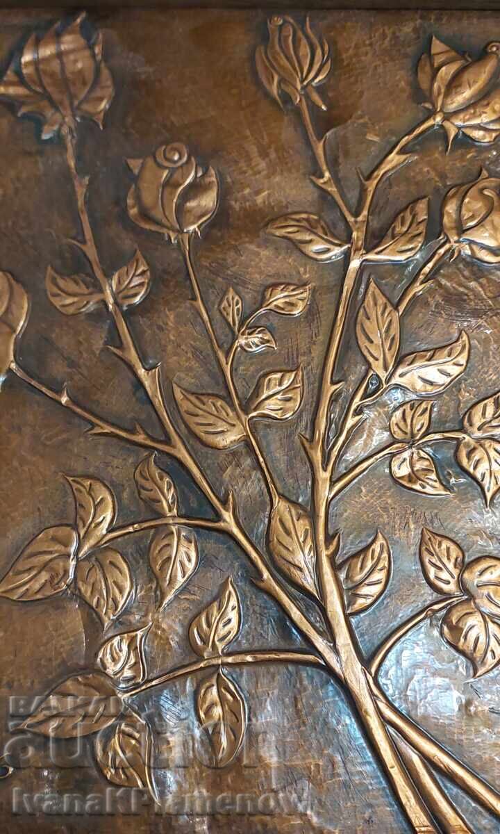 Auction  Copper framed panel wooden for connoisseurs 35cm 28cm