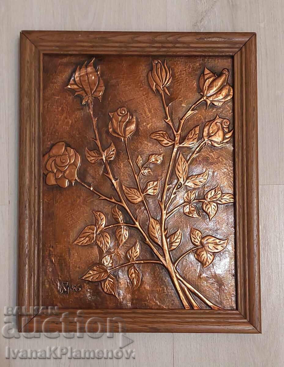 Copper framed panel wooden for connoisseurs 35cm 28cm