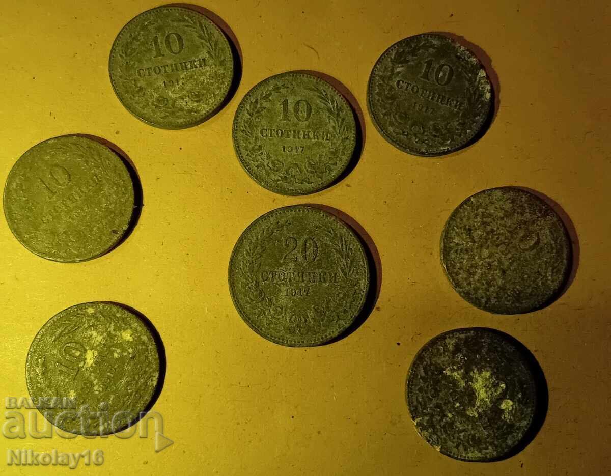 Coins from 1917, 10 and 20 stotinki, 7+1