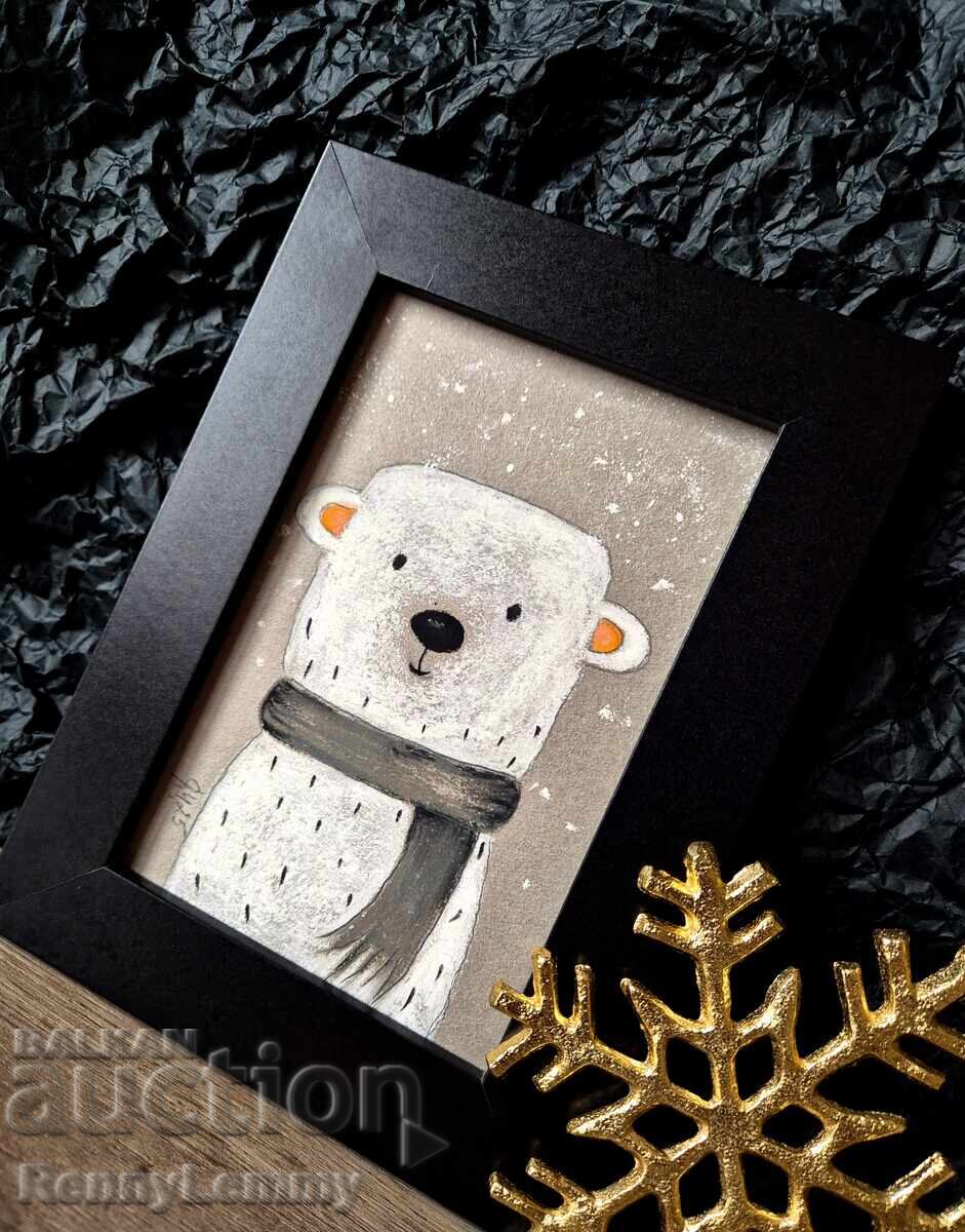 Auction Christmas miniature white bear, pastel Auction Christmas miniature white bear, pastel