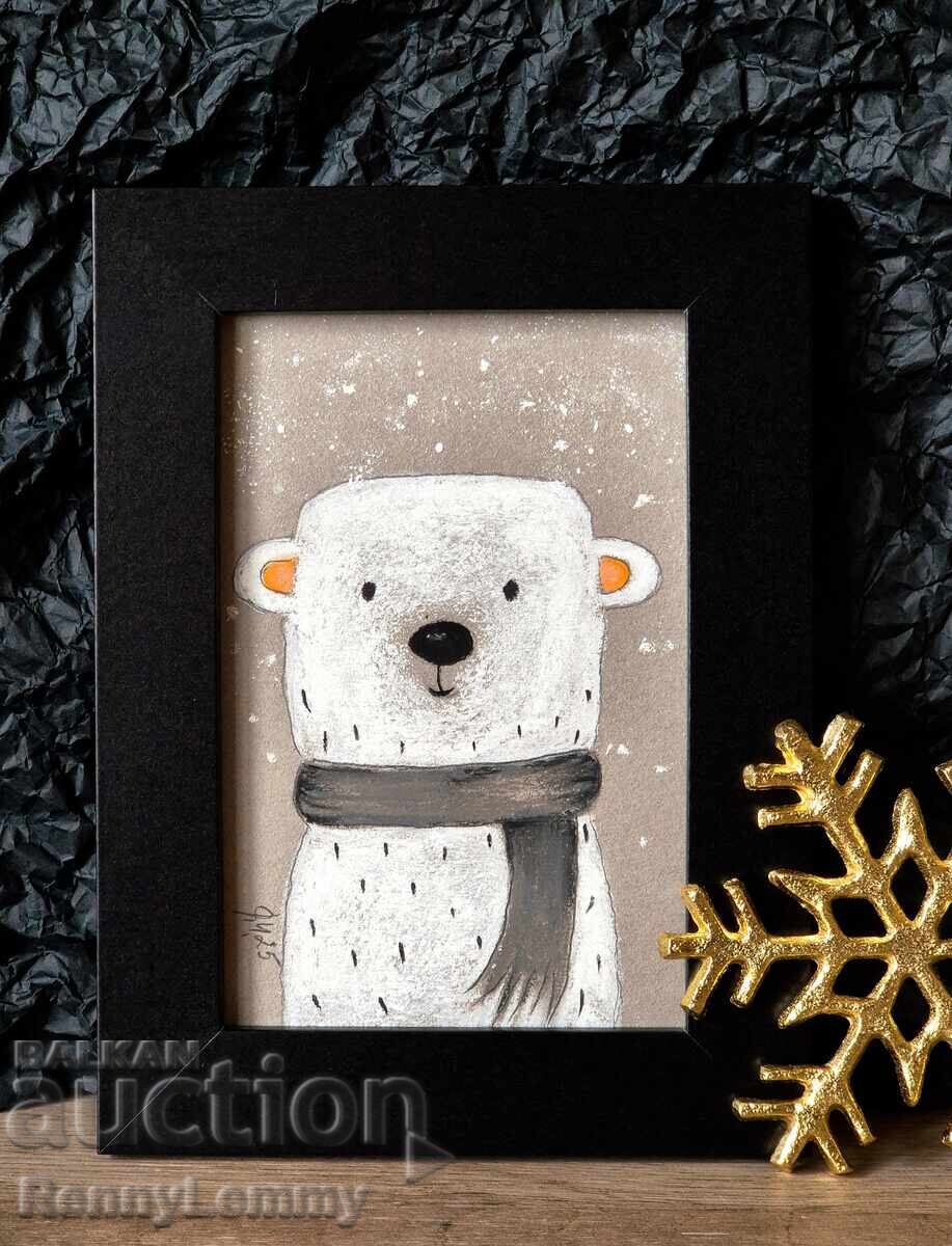 Christmas miniature white bear, pastel Christmas miniature white bear, pastel