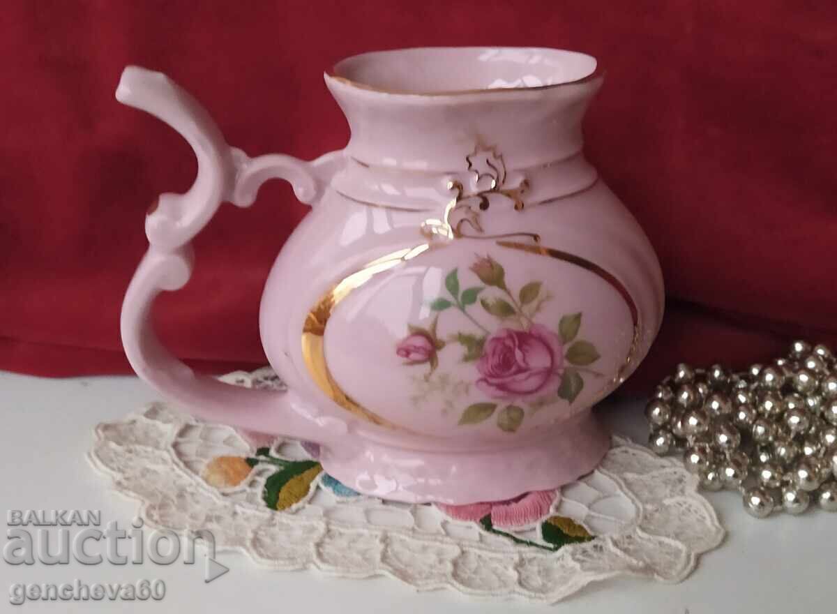 Уникален!Розов,порцелан,чайник флорални мотиви/Чехословакия - 6