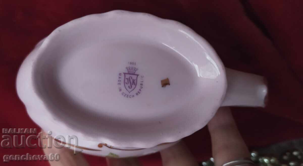 Уникален!Розов,порцелан,чайник флорални мотиви/Чехословакия - 7