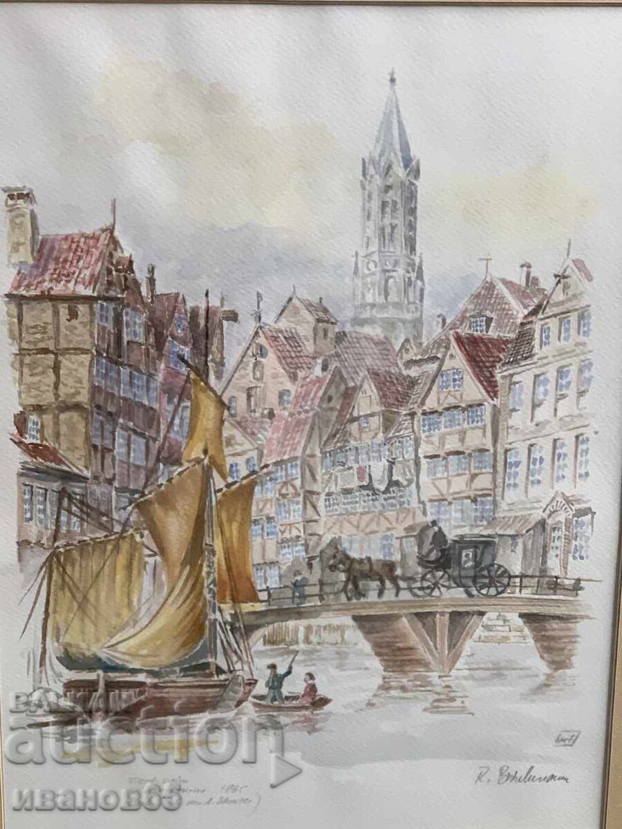 Auction Old watercolor painting from 1865 Auction Old watercolor painting from 1865