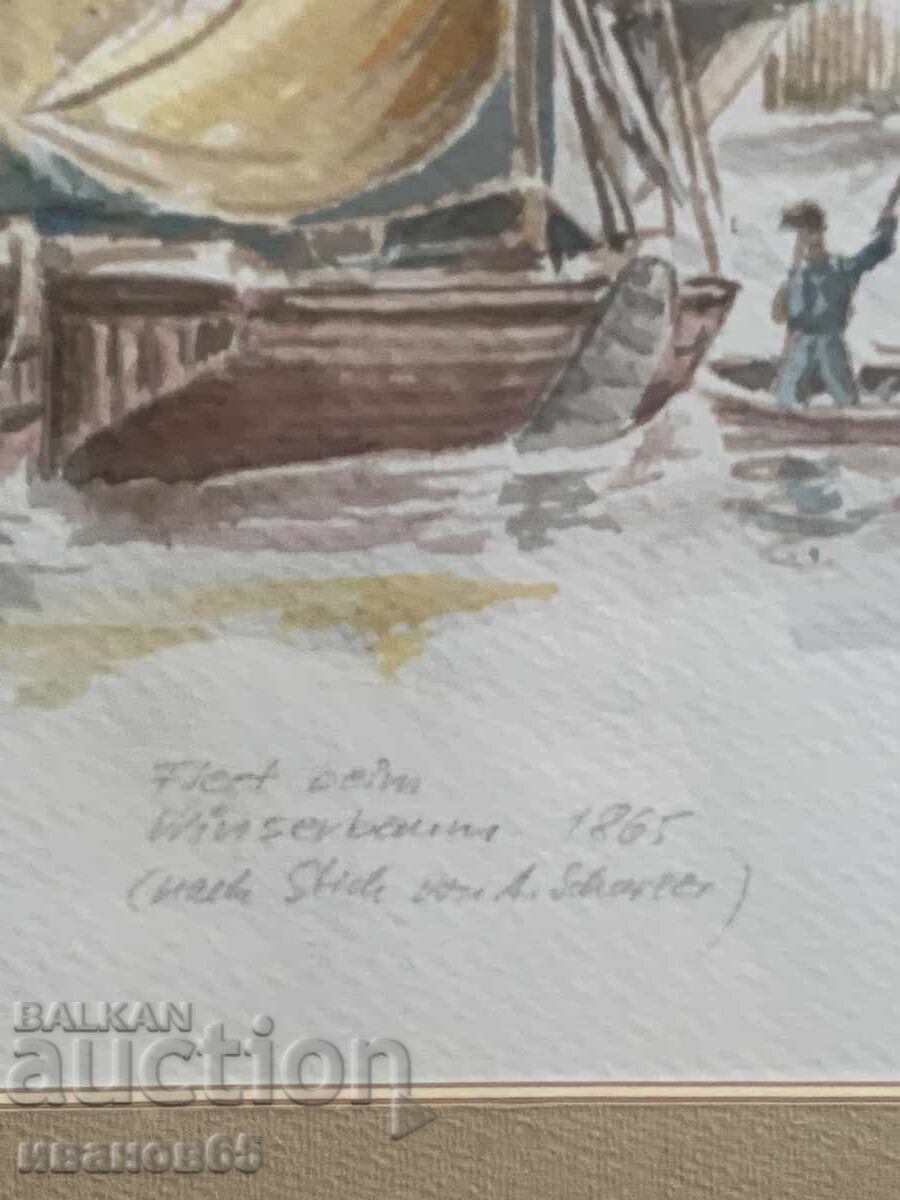 Delivery of Old watercolor painting from 1865 Delivery of Old watercolor painting from 1865