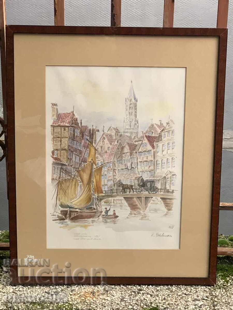 Old watercolor painting from 1865 Old watercolor painting from 1865