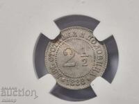 NGC MS62 2 1/2 stotinki 1888 g