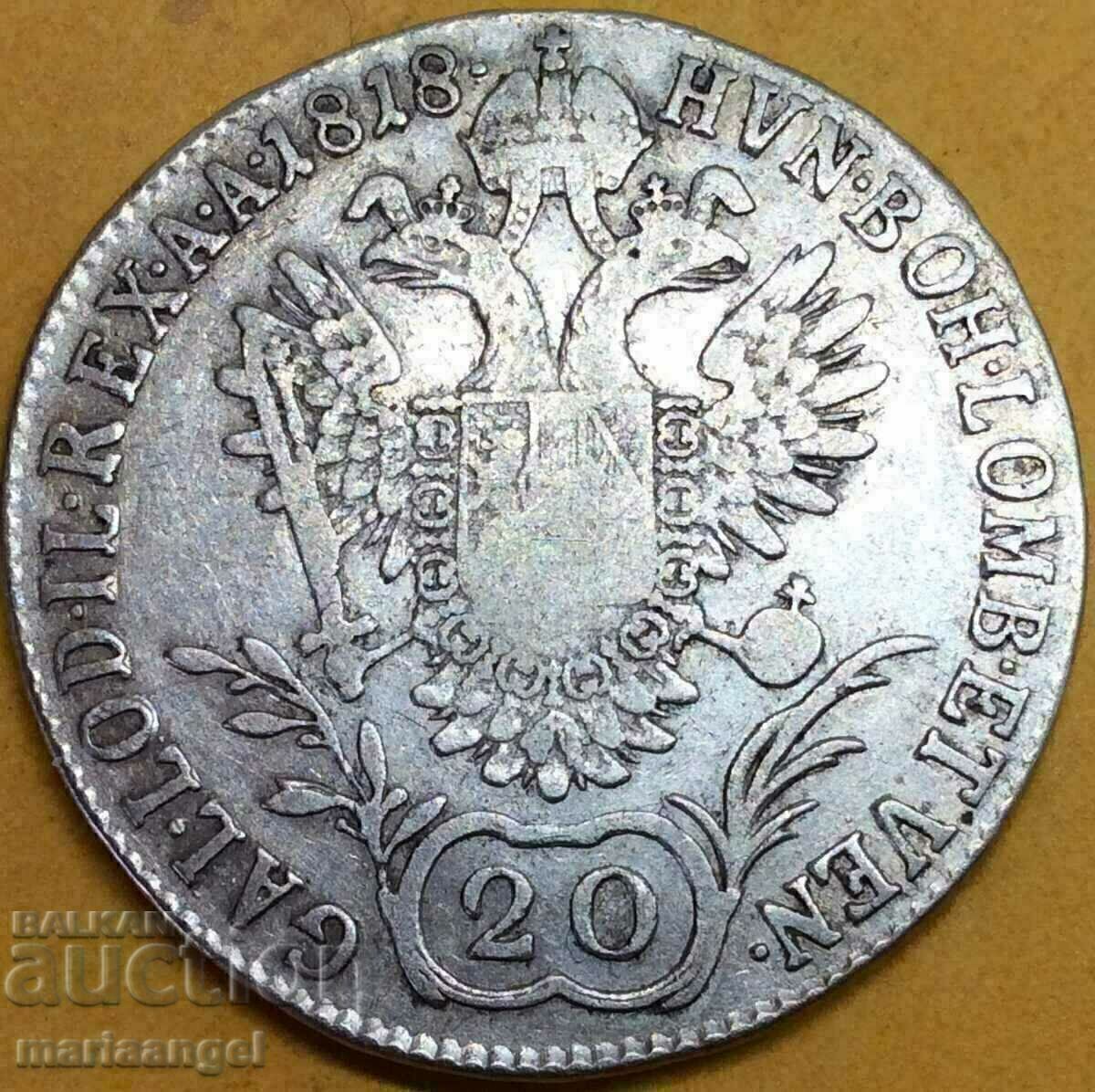 Auction 20 Kreuzer 1818 Austria A - Vienna Hungary silver Auction 20 Kreuzer 1818 Austria A - Vienna Hungary silver