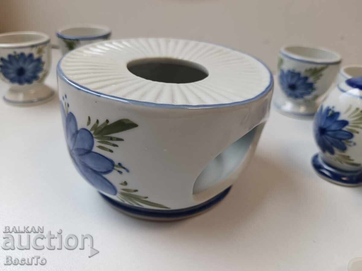 Porcelain breakfast set with egg cups, salt shakers, and a container for - 5 Porcelain breakfast set with egg cups, salt shakers, and a container for - 5