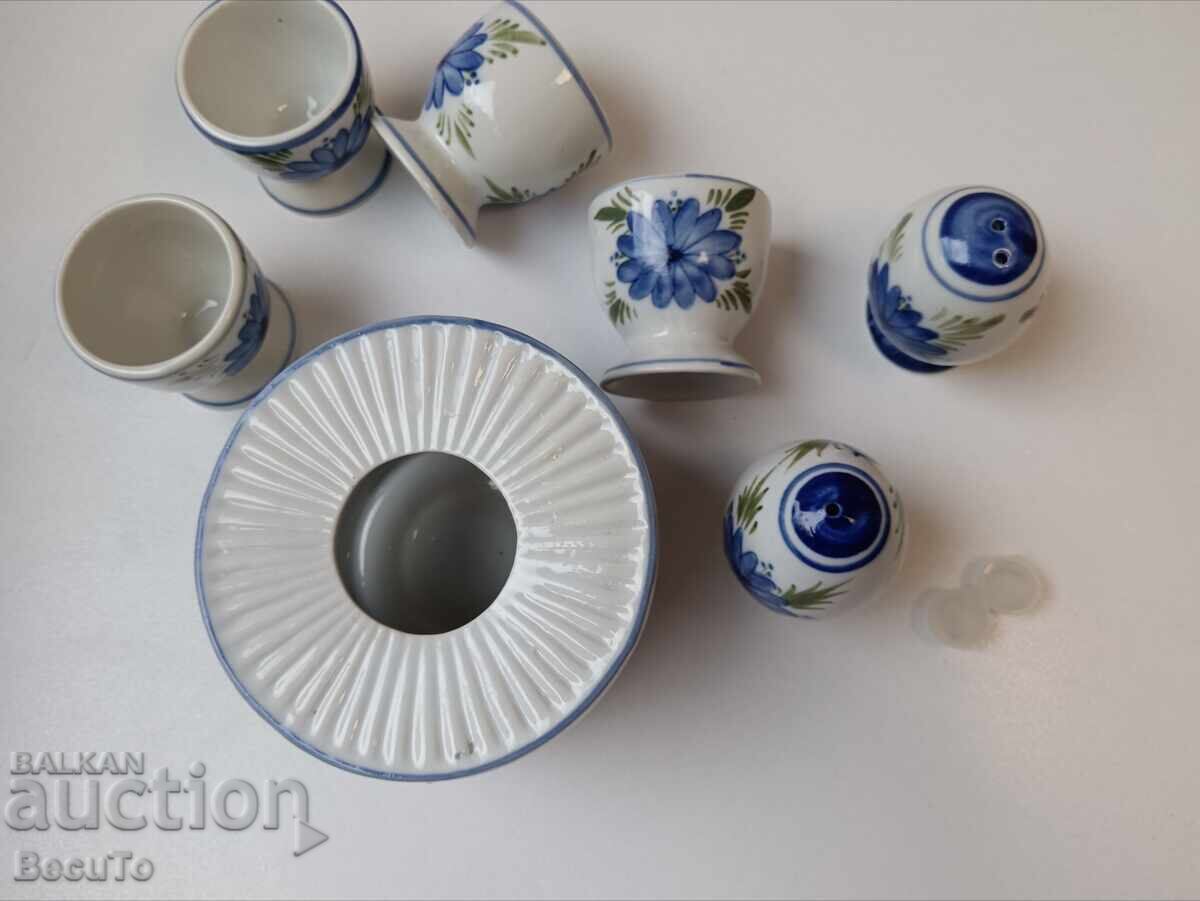 Porcelain breakfast set with egg cups, salt shakers, and a container for - 6 Porcelain breakfast set with egg cups, salt shakers, and a container for - 6