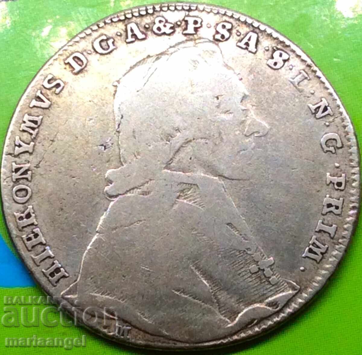 Παράδοση 20 Kreuzer 1782 Αυστρία Σάλτσμπουργκ Count Coloredo ασημί Παράδοση 20 Kreuzer 1782 Αυστρία Σάλτσμπουργκ Count Coloredo ασημί