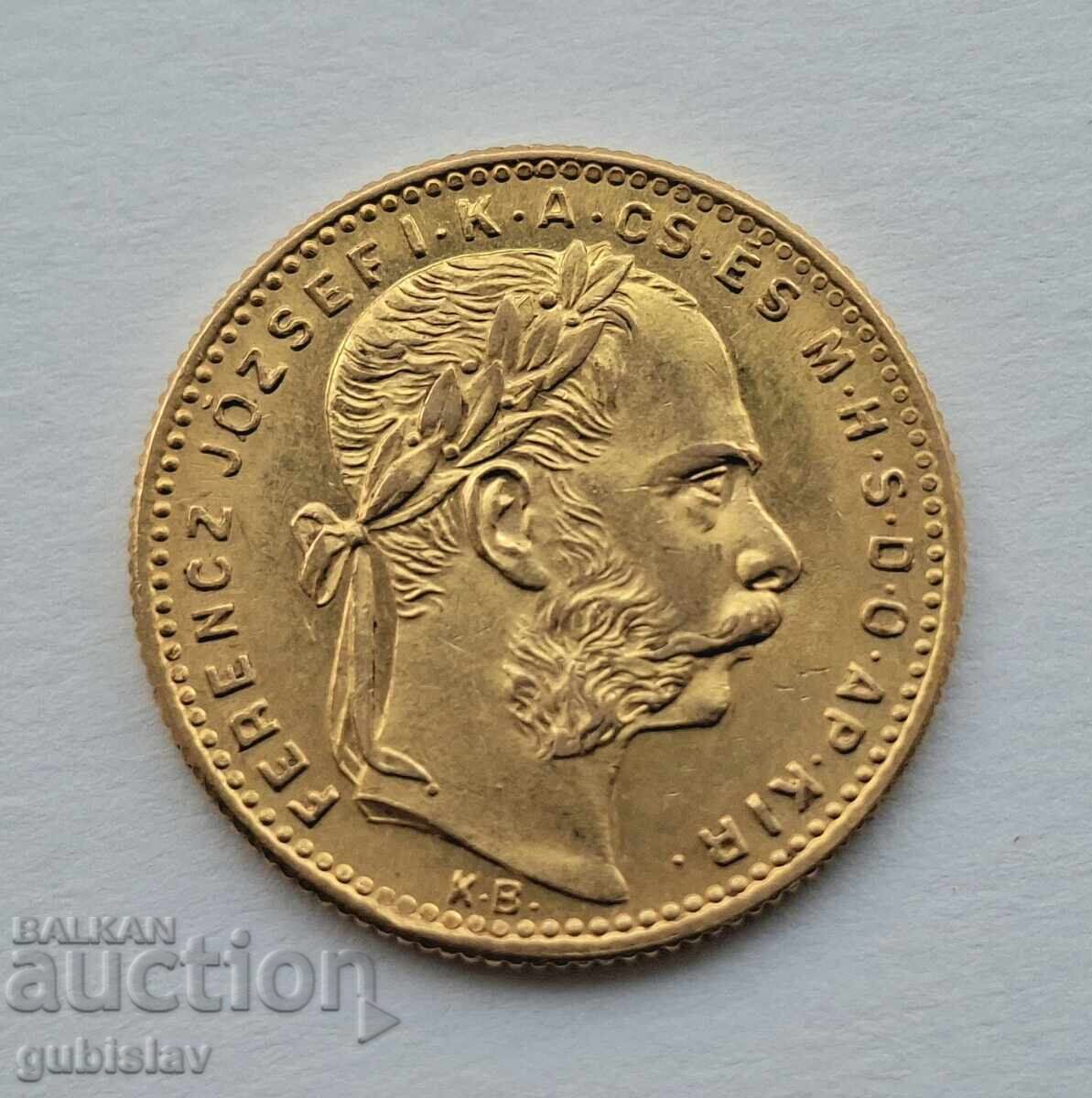 Златна монета 8 форинта/20 франка, 1891 г., 6.45 гр. с цена 2100.00 лв. | € 1073.71 Златна монета 8 форинта/20 франка, 1891 г., 6.45 гр. с цена 2100.00 лв. | € 1073.71