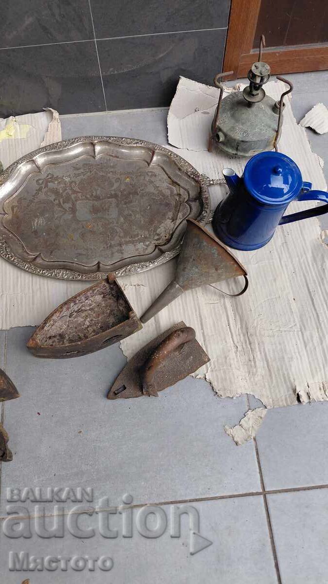 Auction Lot Vintage Iron, Tray, and More Auction Lot Vintage Iron, Tray, and More