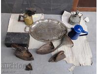 Lot Vintage Iron, Tray, and More