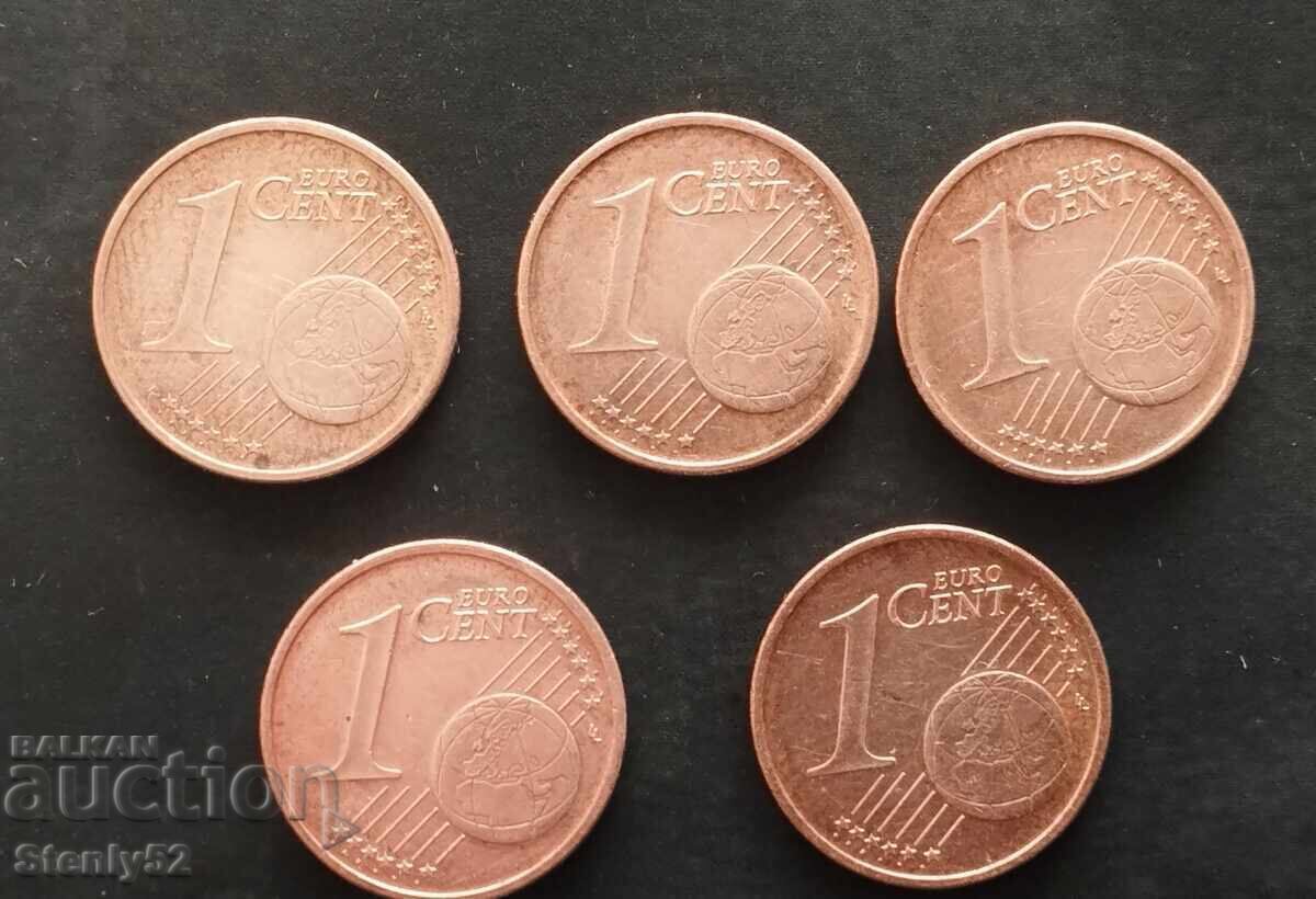 1 eurocent - 5 buc. 2002 Germania. Primele 1 eurocent - 5 buc. 2002 Germania. Primele