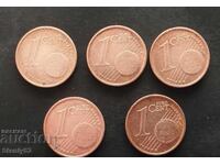 1 евроцент -5 бр.2002 год.Германия.Първите .