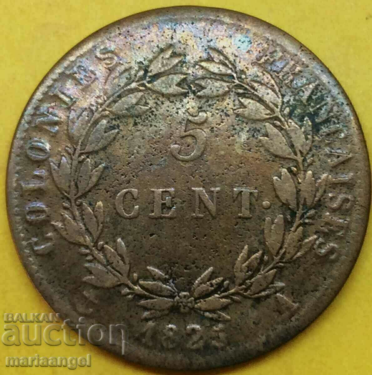 5 cents 1825 French colonies Charles X with price 32.00 BGN | € 16.36 5 cents 1825 French colonies Charles X with price 32.00 BGN | € 16.36