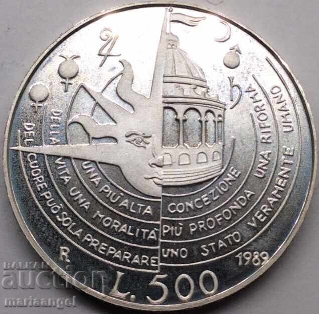 500 Лири 1989 Италия UNC PROOF Кампанелла  - доста рядка - 5