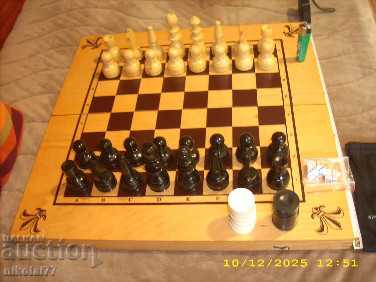 Custom wooden social chess board, wooden figures, checkers 49x49cm with price 90.00 BGN | € 46.02
